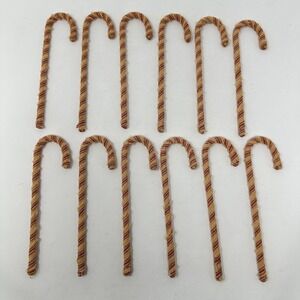 12 Handmade Homespun Fabric Stripe 6" Candy Cane Ornaments Rustic Christmas